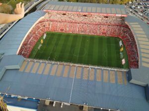 Estadio de futbol El Molinon desde un globo